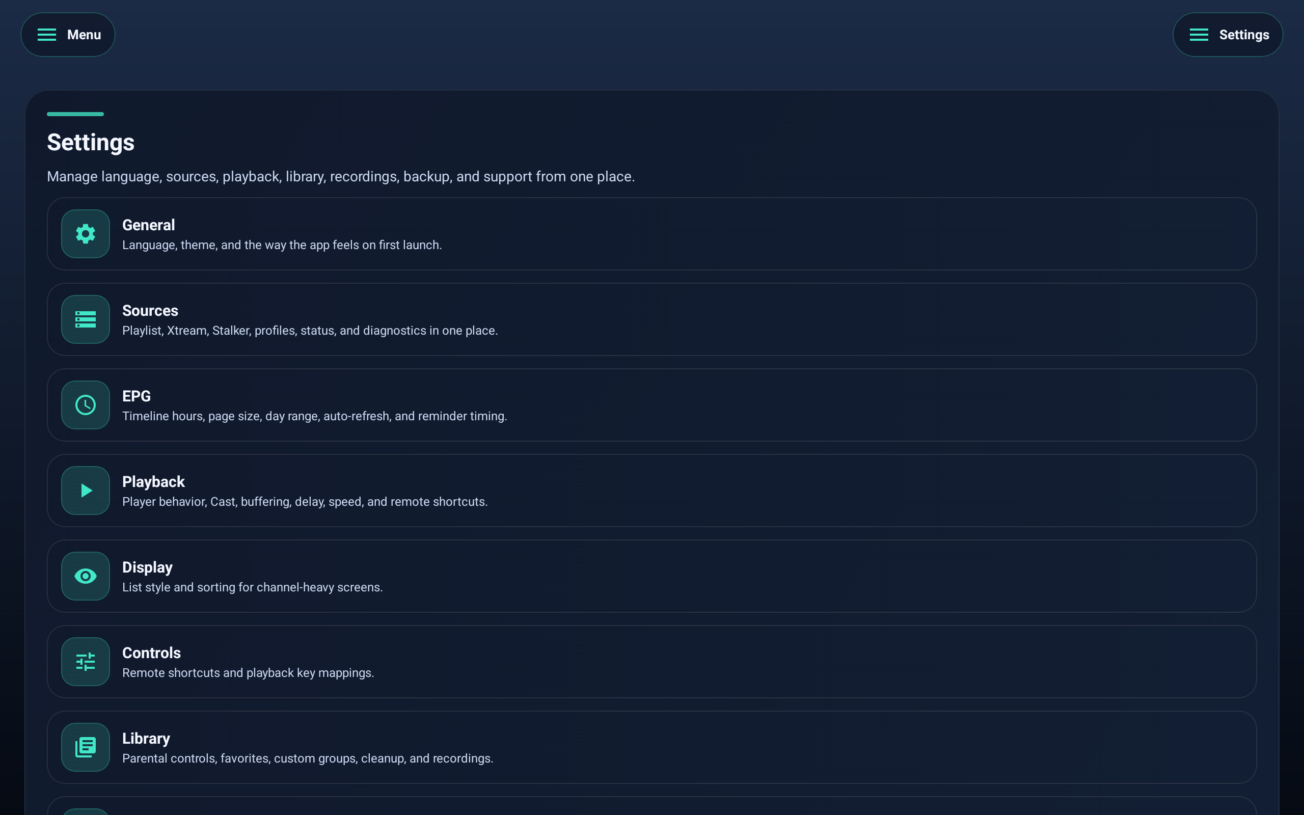 IptvBox Settings Screen